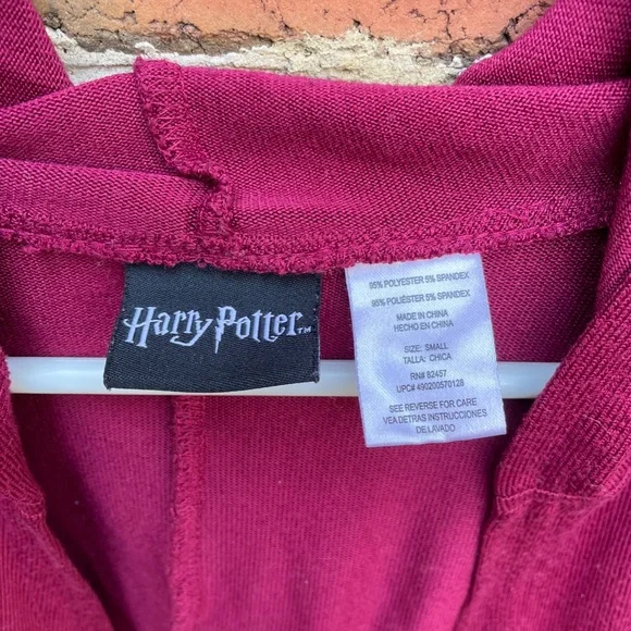 Harry Potter Cardigan Burgundy Red "Hogwarts" Hood Lightweight - Picture 5 of 10
